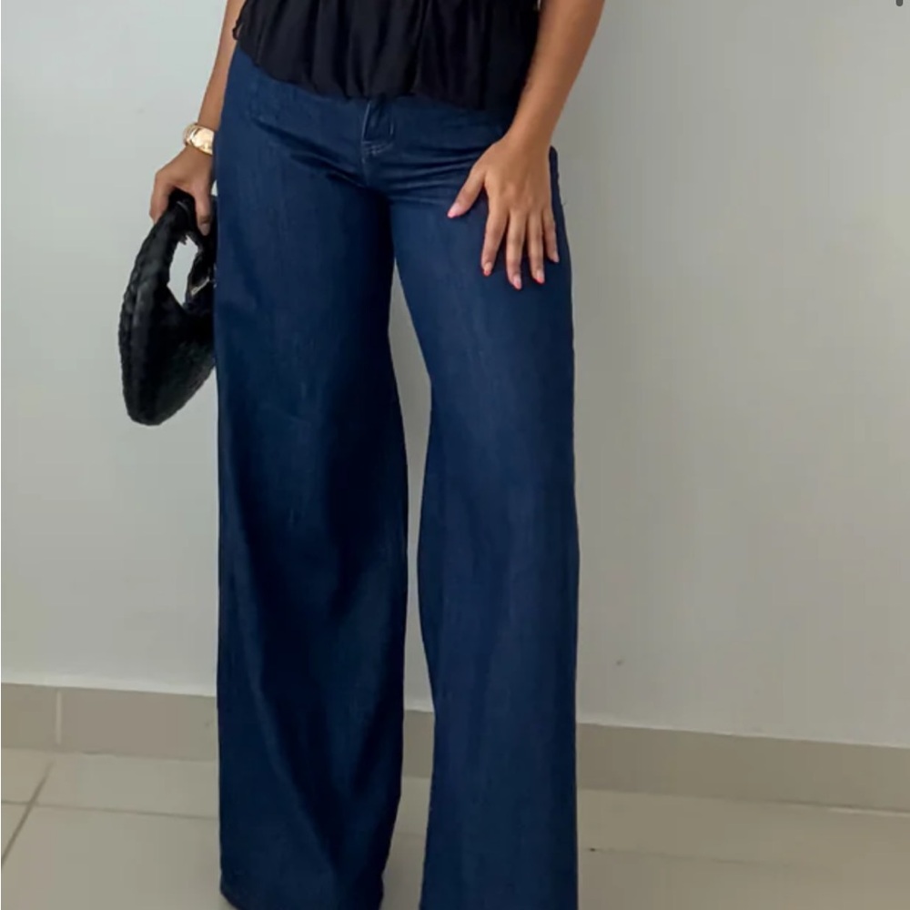 Vibrant Blue Flare Wide Leg Jeans